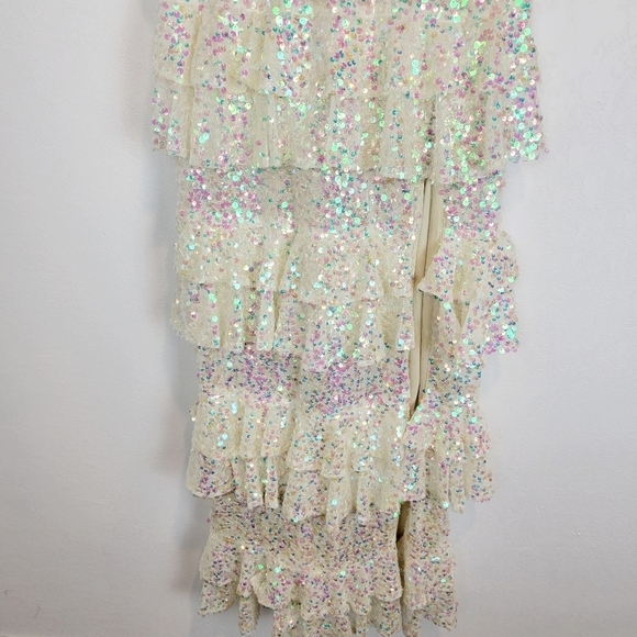 NWT TLC Say Yes Juniors All Over Sequin Tiered White Iridescent Dress - Picture 8 of 12